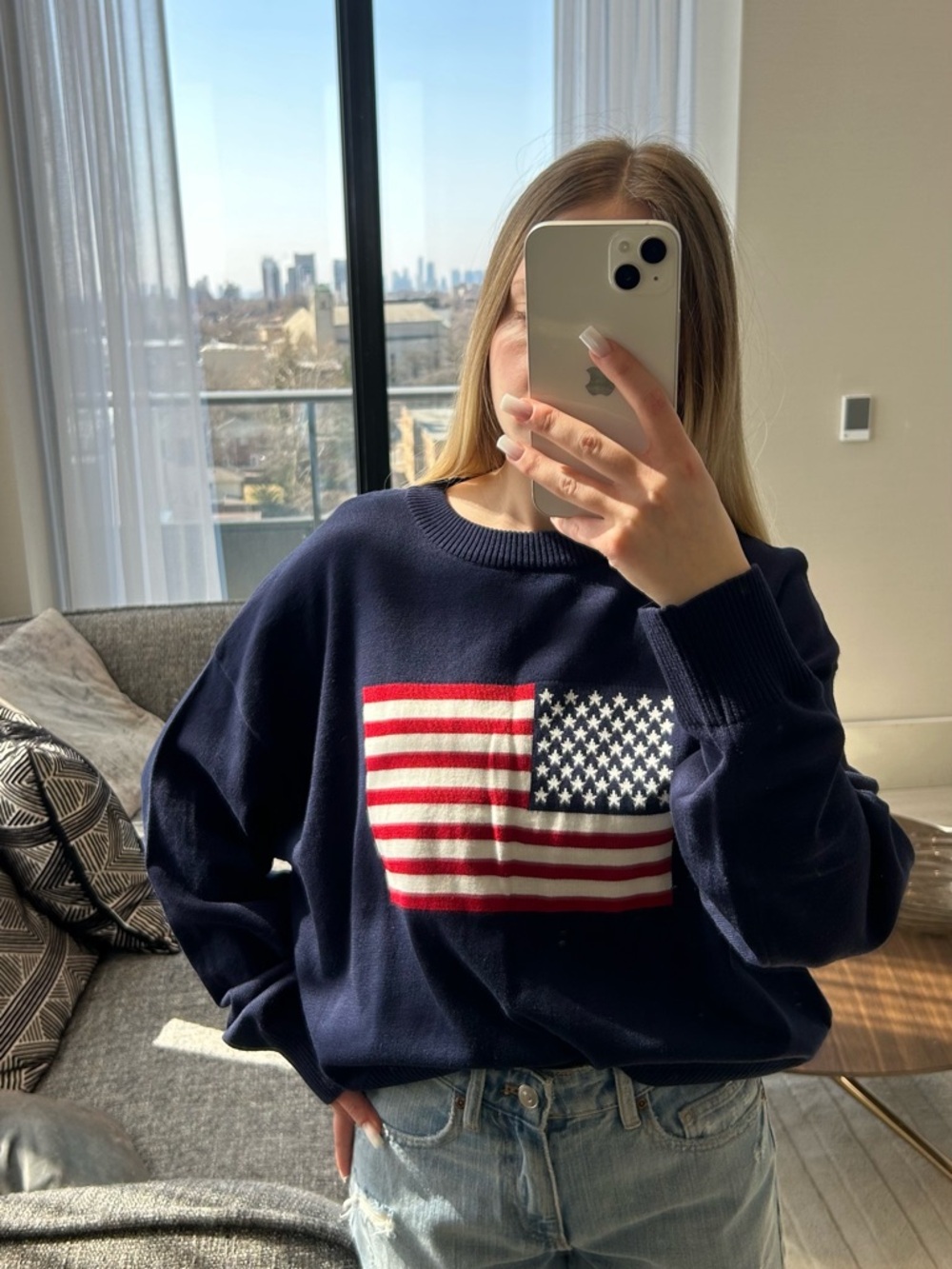 Navy American Flag Crewneck Sweater